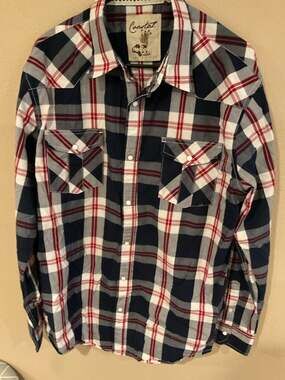 Coastal Men's Plaid Long Sleeve Western Pearl Snap Shirt